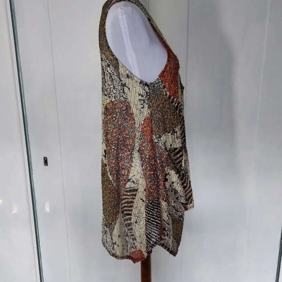 Paradise Asymmetrical Brown Red Orange‎  Turquoise Abstract PrintDuster Cover Up - Picture 9 of 12